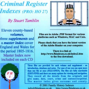 Criminal Register Indexes,  Vol CDP2  South-Central (PRO HO27) 1805-1816 (CD)