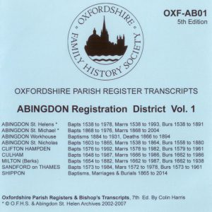 Abingdon Registration District, Parish Registers Vol. 1 OXF-AB 01 (CD) OFHS