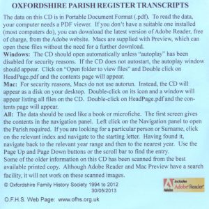 Faringdon Registration District, Parish Registers OXF-FAR-02 (CD) OFHS