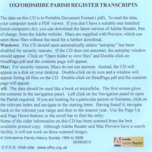 South Oxfordshire Area, Parish Registers, Vol 3 (CD)