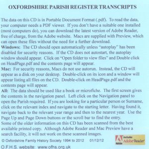 South Oxfordshire Area, Parish Registers, Vol 4 (CD)