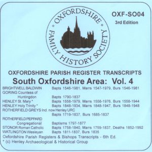 South Oxfordshire Area, Parish Registers, Vol 4 (CD)