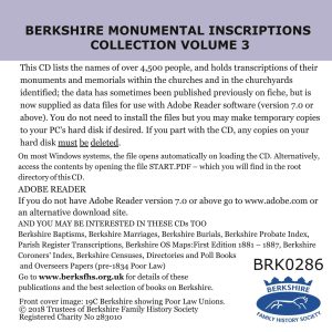 Berkshire Monumental Inscriptions Collection, Vol. 3 (CD)