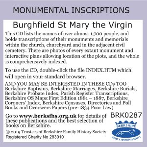 Burghfield, St Mary the Virgin, Monumental Inscriptions BFHS (CD)