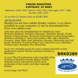 Kintbury, St Mary, Parish Registers (CD) BFHS