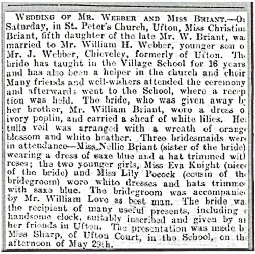 Wedding notice from the Reading Mercury 13 Jun 1914