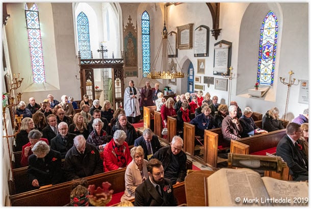 Tiny St Nicholas Church, Sulham, packed for the 2019 Remembrance Service