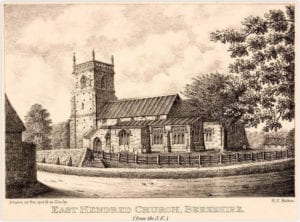 Zinc engraving of East Hendred church by H E Relton
