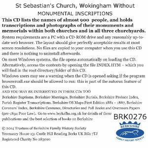 Wokingham, St Sebastian’s, Monumental Inscriptions, Update from Version 1 (CD)