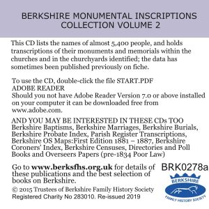Berkshire Monumental Inscriptions Collection, Vol. 2 (CD)