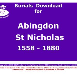 Abingdon St Nicholas Burials 1558-1880 (Download) D1004