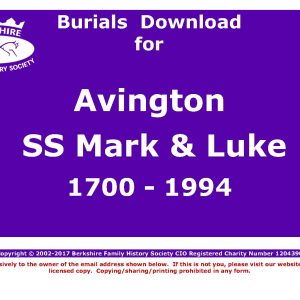 Avington St Mark & St Luke Burials 1700-1994 (Download) D1019