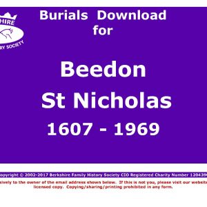 Beedon St Nicholas Burials 1607-1969 (Download) D1026