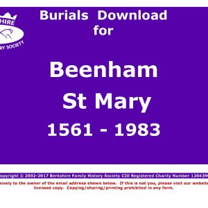 Beenham St Mary Burials 1561-1983 (Download) D1027
