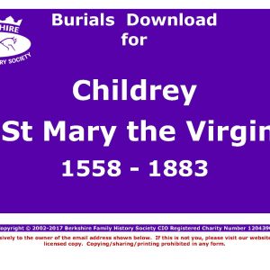 Childrey St Mary Burials 1558-1883 (Download) D1054