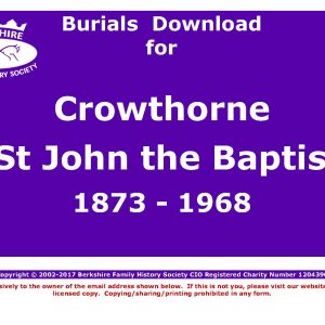Crowthorne St John the Baptist Burials 1873-1968 (Download) D1069