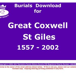 Coxwell, Great St Giles Burials 1557-2002 (Download) D1098