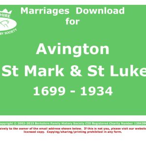 Avington St Mark & St Luke Marriages 1699-1934 (Download) D1143