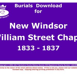 Windsor, New William Street Chapel Burials 1833-1837 (Download) D1144