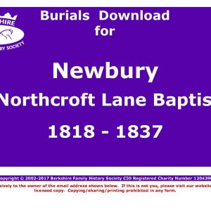 Newbury Northcroft Lane Baptist Burials 1818-1837 (Download) D1149