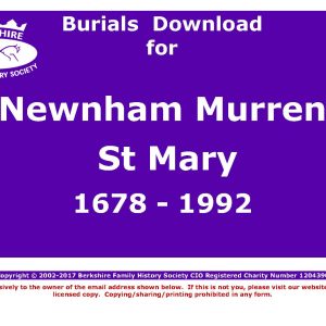 Newnham Murren St Mary Burials 1678-1992 (Download) D1154