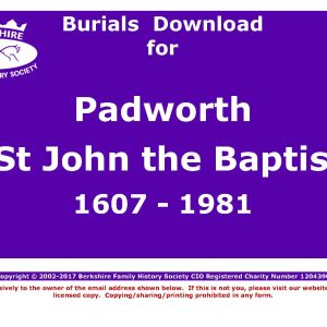 Padworth St John the Baptist Burials 1607-1981 (Download) D1161