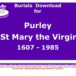 Purley St Mary Burials 1607-1985 (Download) D1165