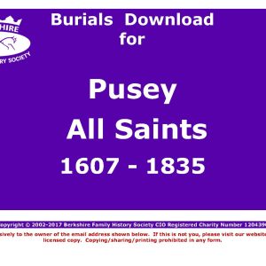 Pusey All Saints Burials 1607-1835 (Download) D1166