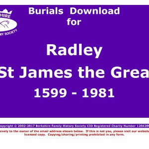 Radley St James the Great Burials 1599-1981 (Download) D1167