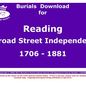 Reading Broad Street Independent Burials 1706-1881 (Download) D1168