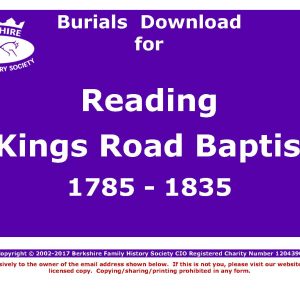 Reading Kings Road Baptist Burials 1785-1835 (Download) D1173