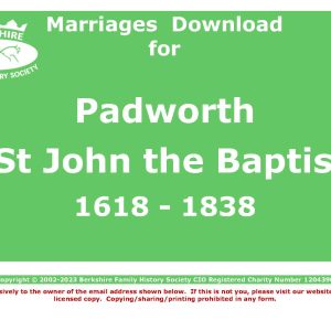 Padworth St John the Baptist Marriages 1618-1838 (Download) D1178