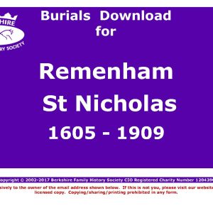 Remenham St Nicholas Burials 1605-1909 (Download) D1182