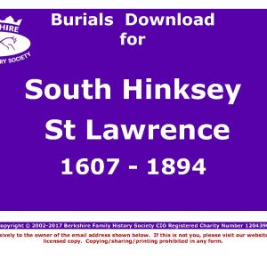 Hinksey, South St Lawrence Burials 1607-1894 (Download) D1196