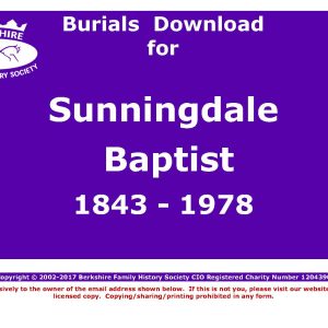 Sunningdale Baptist Burials 1843-1978 (Download) D1212