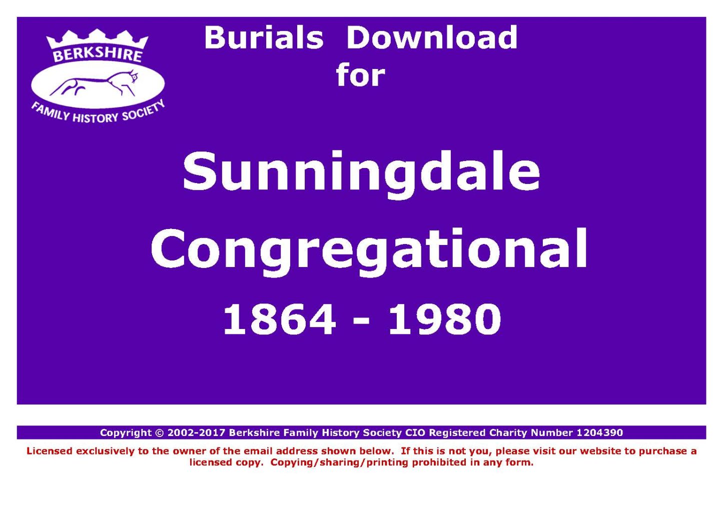 Sunningdale Congregational Burials 1864-1980 (Download) D1213 ...