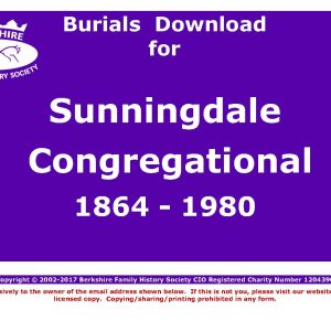 Sunningdale Congregational Burials 1864-1980 (Download) D1213