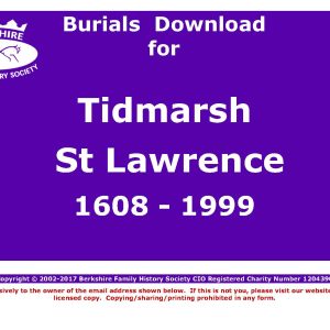 Tidmarsh St Lawrence Burials 1608-1999 (Download) D1224