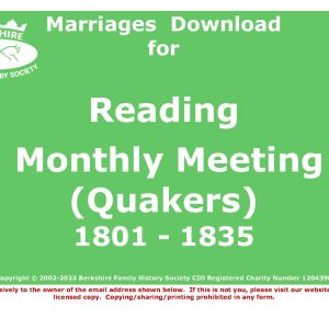 Reading Monthly Meeting (Quakers) Marriages 1801-1835 (Download) D1254