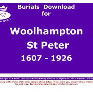 Woolhampton St Peter Burials 1607-1926 (Download) D1262