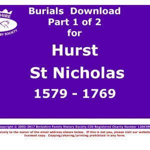 Hurst St Nicholas Burials 1579-1769 (Download) D1286 (Part 1 of 2)