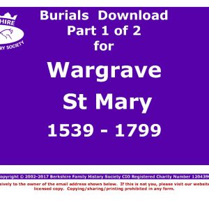 Wargrave St Mary Burials 1539-1799 (Download) D1351 (Part 1 of 2)