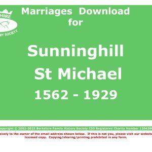Sunninghill St Michael & All Angels Marriages 1562-1929 (Download) D1393
