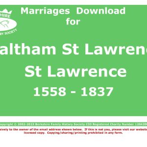 Waltham St Lawrence St Lawrence Marriages 1558-1837 (Download) D1449