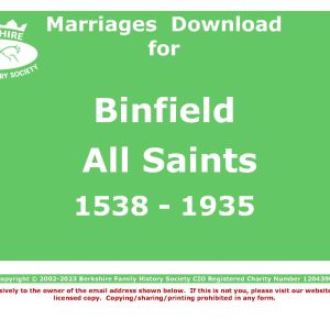 Binfield All Saints Marriages 1538-1935 (Download) D1480