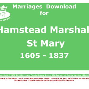 Hamstead Marshall St Mary Marriages 1605-1837 (Download) D1526