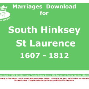 Hinksey, South St Lawrence Marriages (Download) D1533