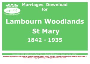 Lambourn Woodlands St Mary Marriages 1842-1935 (Download) D1545