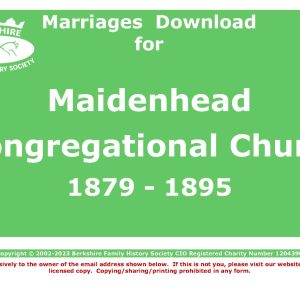 Maidenhead Congregational Church Marriages 1879-1895 (Download) D1568