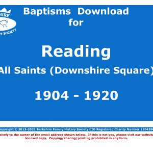 Reading All Saints Downshire Square Baptisms 1904-1920 (Download) D1670